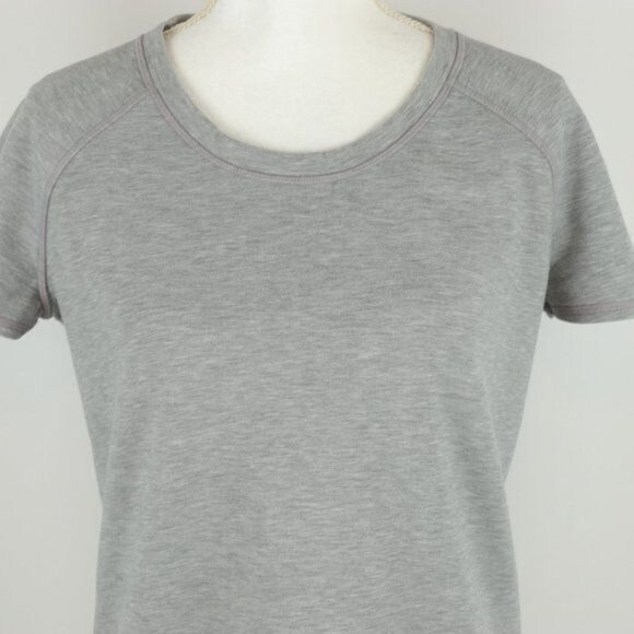 Athleta Women's Small Gray Heather White Knit Scoop Neck Short Sleeve Tee - Picture 2 of 8